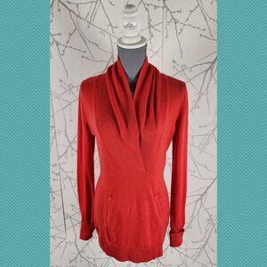 Lorenzi Collezione Orange 100% Merino Wool Faux Wrap Tunic Sweater